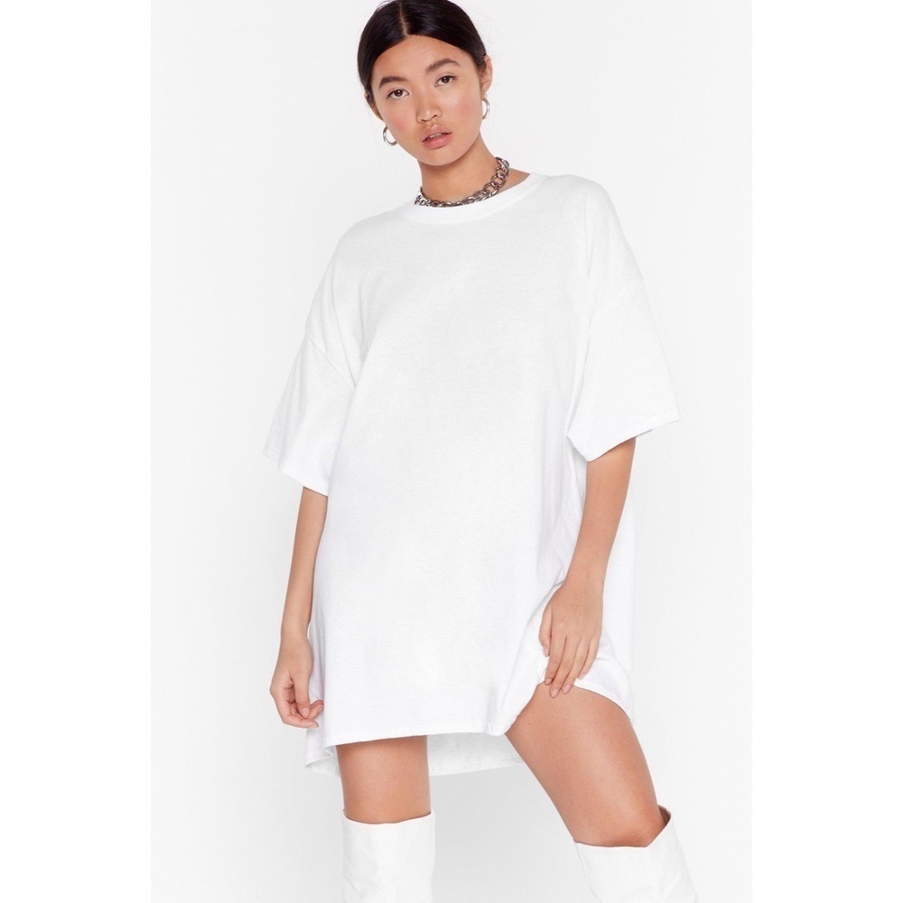 Nasty Gal White Cotton Short Sleeve Mini Easy Does It Tee Dress NWT One Size